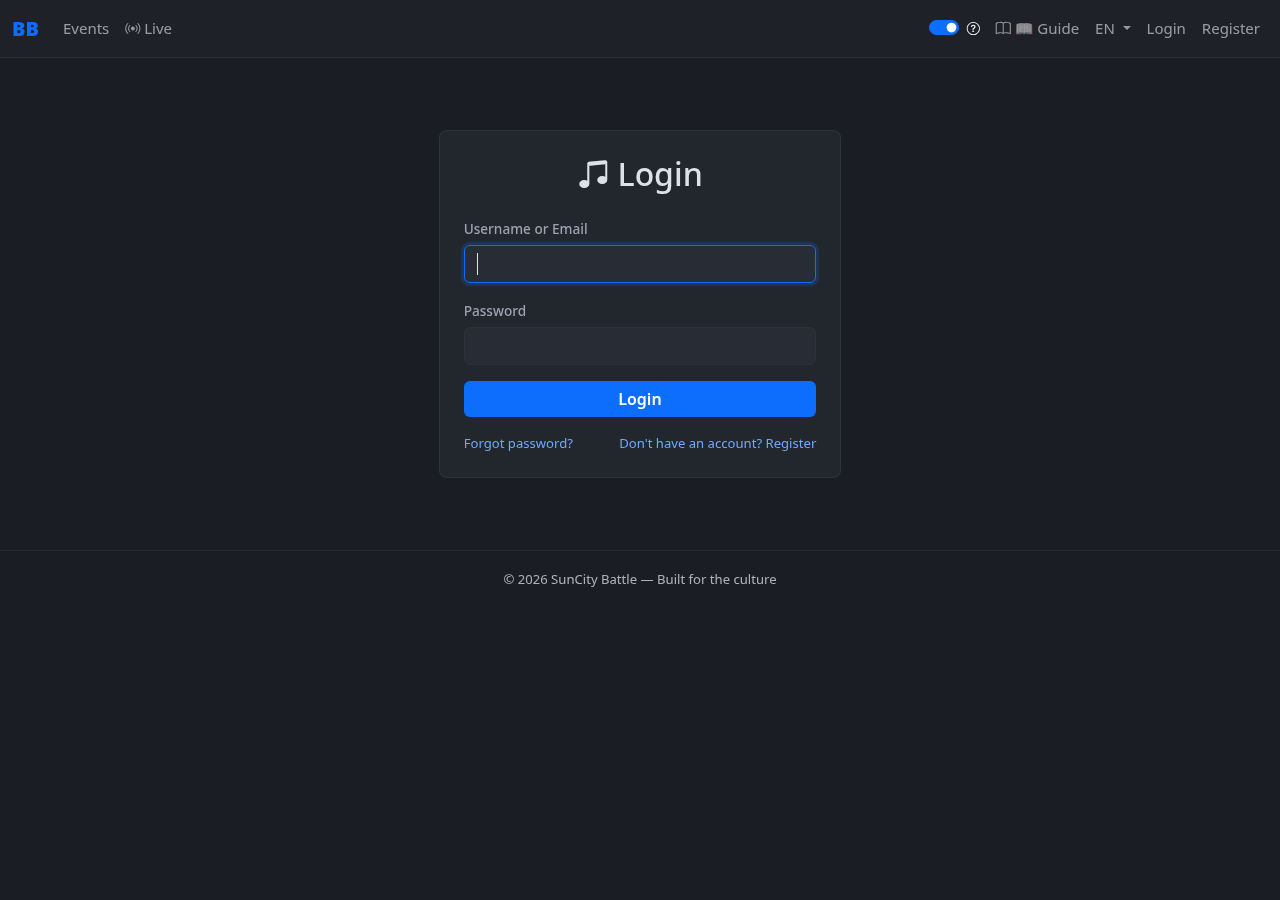 Login page with username and password fields