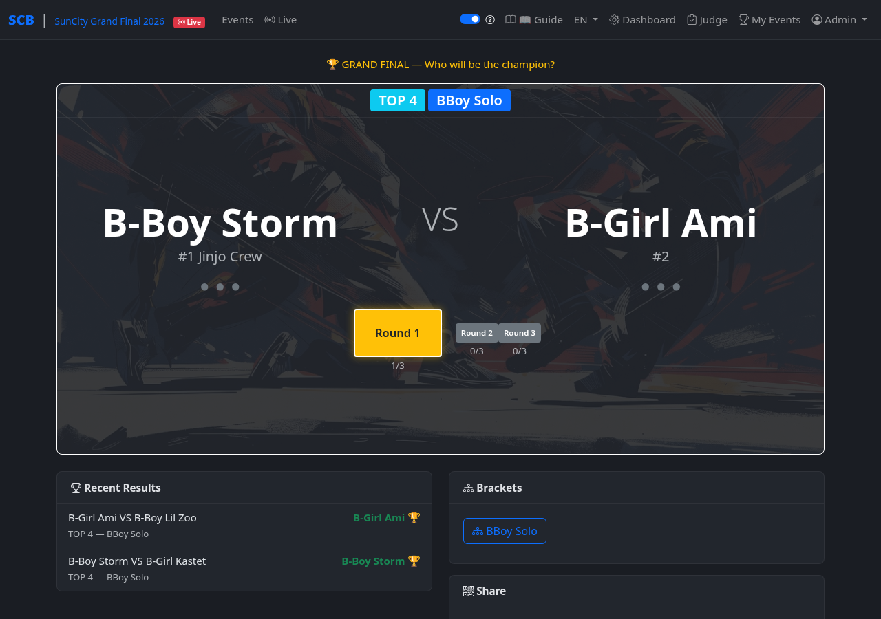 Live view showing current battle information and scores