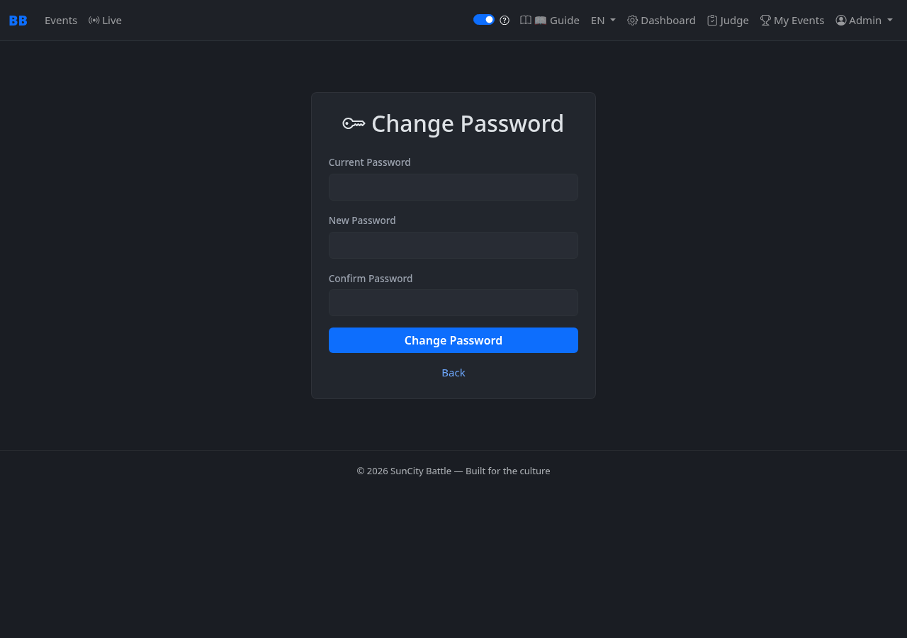 Change password form with current password and new password fields